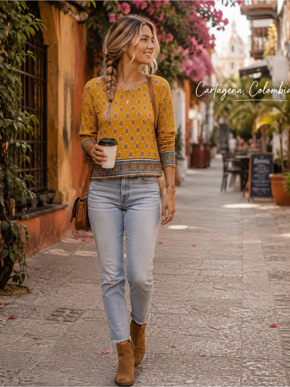 Free People Mustard Patterned Lightweight Sweater | XS | Boho